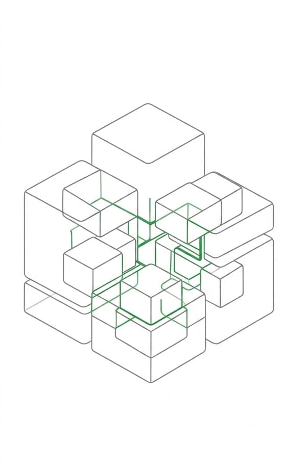 An isometric diagram of nested cubes, one highlighted in green.